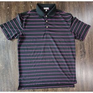 Peter Millar Polo Mens Medium Striped Summer Comfort Black Pink‎ Stripes Golf